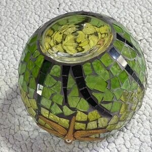 Green Mosaic Glass Dragonfly Candle Holder Globe Votive Tea Light Decor